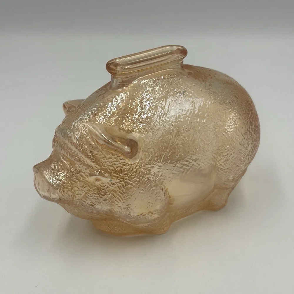 VTG Anchor Hocking Piggy Bank Incandescent Peach‎ Tone Glass Whimsical Pig